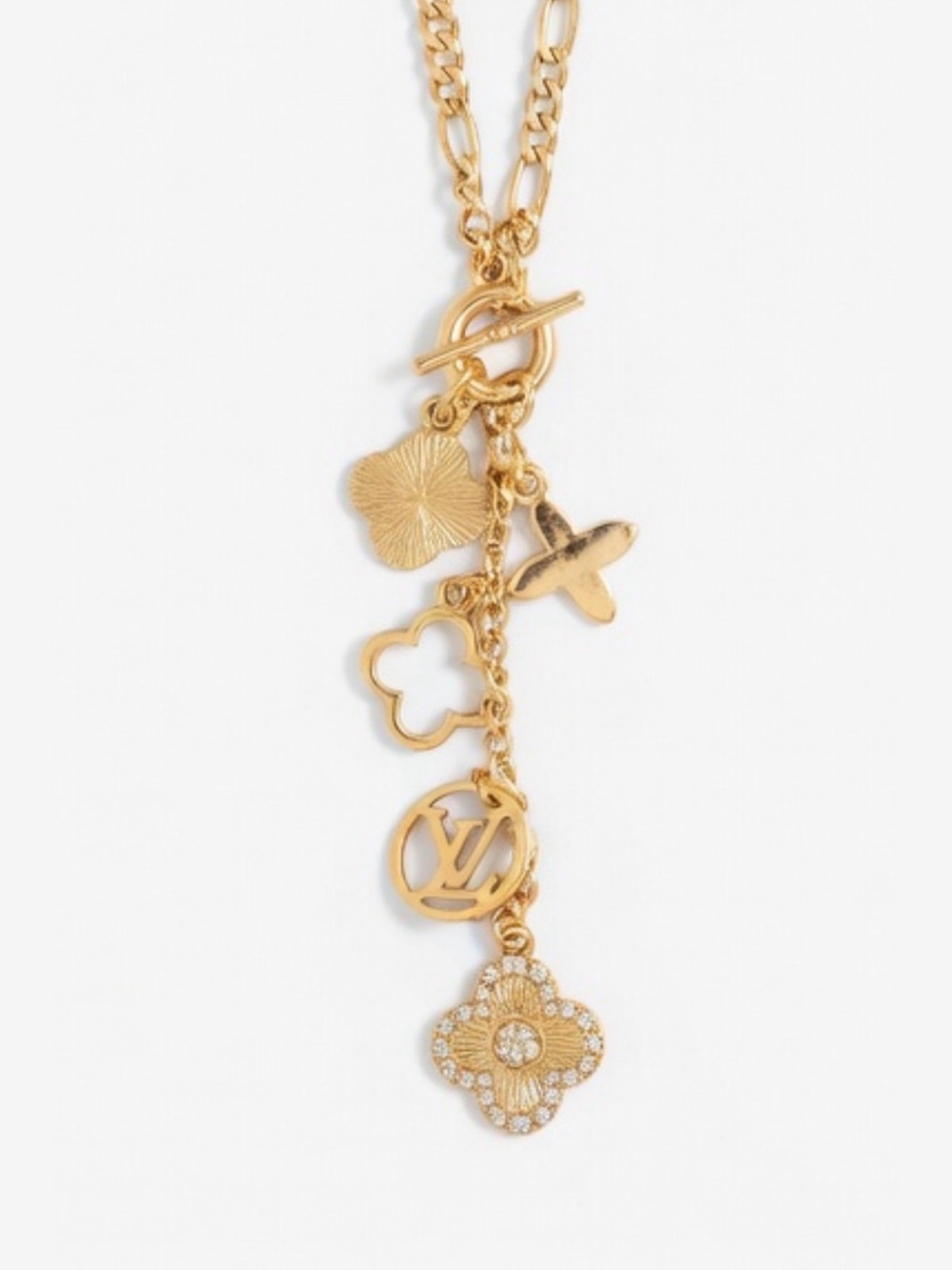 Louis Vuitton Gold Tone Monogram Charm Necklace
